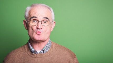 maturity. Elderly gentleman with glasses and playful expression, radiating warmth and wisdom. public awareness campaigns, NGO reports, designed for public awareness campaigns and NGO communications.