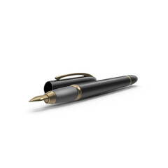 Front View of Classic Fountain Pen with Gold Accents Standing Upright Isolated on Transparent Background PNG