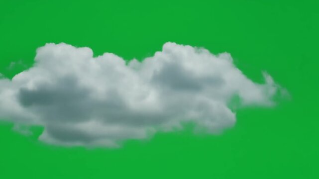 Isolated fluffy white cloud gracefully floating against a solid vibrant green background, perfect for compositing into serene sky scenes or enhancing weather-related visual effects
