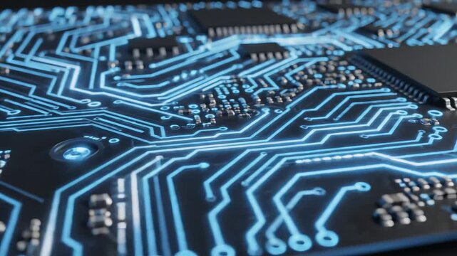 Closeup of illuminated circuit board