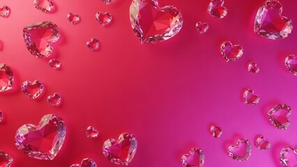 Valentine&rsquo;s Day Background With Crystal Hearts and Gentle Glow Romantic Mood