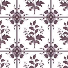 Elegant Vintage Floral Motif in Traditional Delft Tile Design