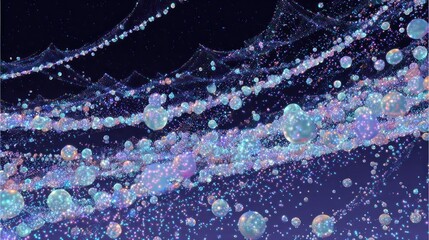 Abstract illustration of shining bubbles and particles in an elegant cosmic scene