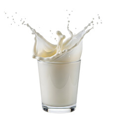 Refreshing glass of milk with dynamic splash isolated on a stark black background for maximum impact