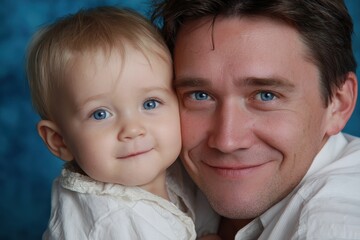 Young father enjoys quality time with his son in a cheerful moment, sharing smiles and laughter during a cozy indoor setting