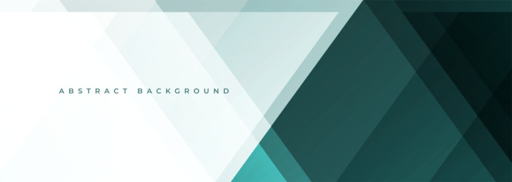 White and dark green modern abstract wide banner with geometric shapes. Vector illustration corporate presentation white and brilliant green abstract background