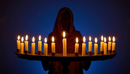 Candlelit Centerpiece Against Deep Blue