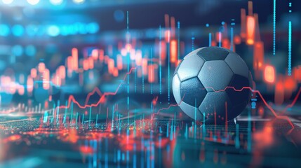 Soccer Ball Amidst Vibrant Digital Financial Charts, Symbolizing Sports Betting, Market Analysis, and the Future of Athletic Performance Data Technology