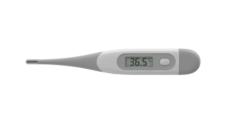 Digital thermometer showing a temperature reading of 36.5 degrees Celsius in a neutral setting for health monitoring