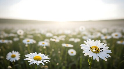 Daisies in a field with 2025.