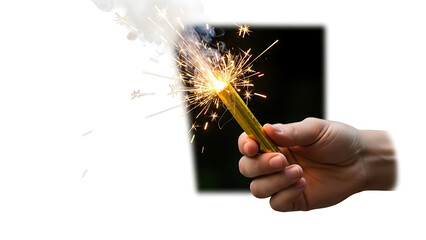 Hand holding sparkling firework