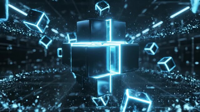 Futuristic glowing cube structure