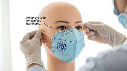 Healthcare worker adjusting surgical face mask.