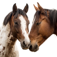 Fototapeta premium PNG of Two horses nuzzle affectionately, showcasing their bond and gentle nature.