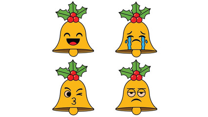 Christmas bells with different emotions and facial expressions on white background