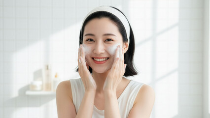 洗顔、女性、AI生成