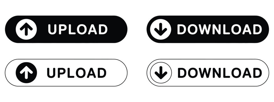 Download and upload button set vector, including modern interface icons