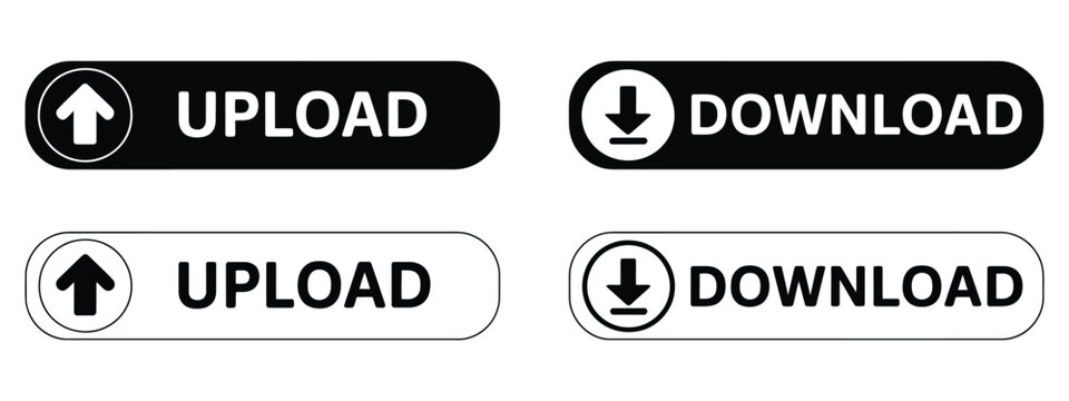Download upload vector button collection featuring file transfer icons, cloud storage buttons