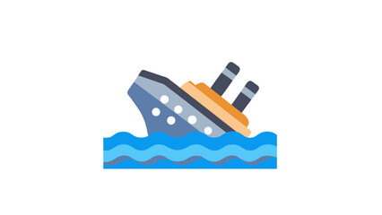 Vintage style sinking ship in ocean waves