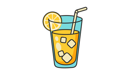 Refreshing glass of orange juice with ice cubes