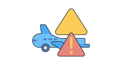 Airplane with warning signs indicating travel caution