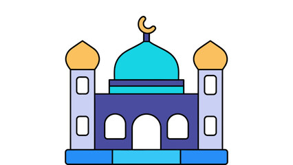 Vibrant mosque with crescent moon and minarets