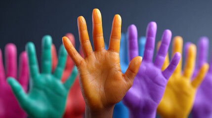 A colorful collection of hand with vibrant colors, open palms, promoting unity and diversity. The image is an invitation for everyone to embrace diversity