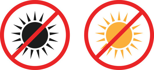 Warning sign to avoid direct sunlight exposure featuring two different sun icons
