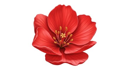 A vibrant red poppy flower with yellow stamens against a white background.
