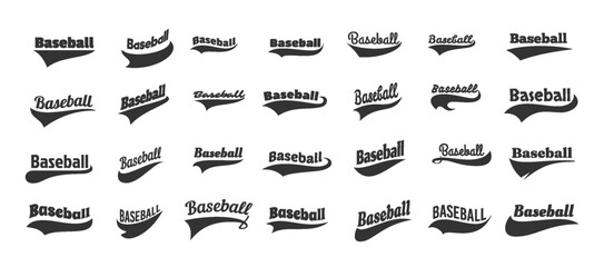 Baseball Swoosh Hand Drawn Dynamic Logo Vintage Collection. Classic Headline Script Bold Retro Curved Flourish Underlines Sports Typography for Team Branding Merch Apparel. Vector Illustration