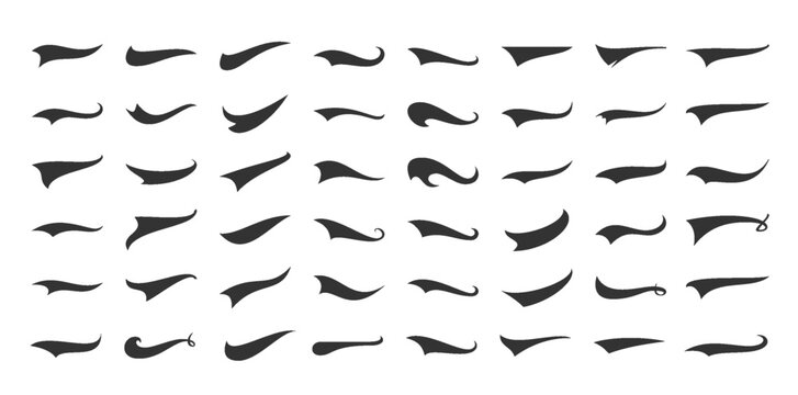 Swoosh Brush Strokes Bundle with Dynamic Curves, Tapered Ends. Abstract Calligraphic Design Elements for Logos, Typography, Branding. Swoosh Accents Shapes Set. Vector Illustration