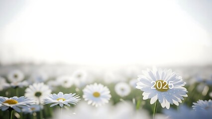 White daisies in a sunny field 2025.