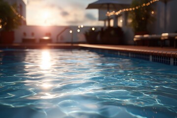 Obraz premium Tranquil sunset reflections on a serene pool surface