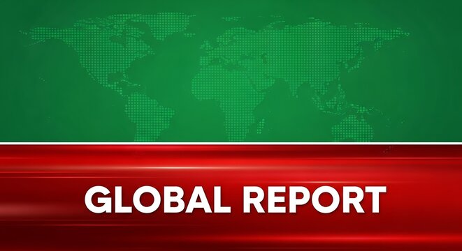 Global Report - News Broadcast Graphic with Green and Red Background. - Powered by Adobe