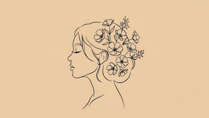 Woman with flowers in hair illustration.