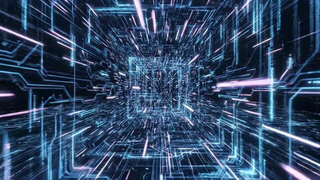 Abstract digital cube with glowing lines