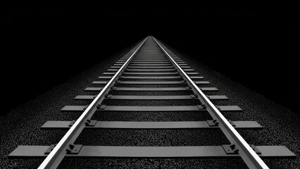 Monochromatic Perspective of Endless Train Tracks Disappearing into Darkness.
