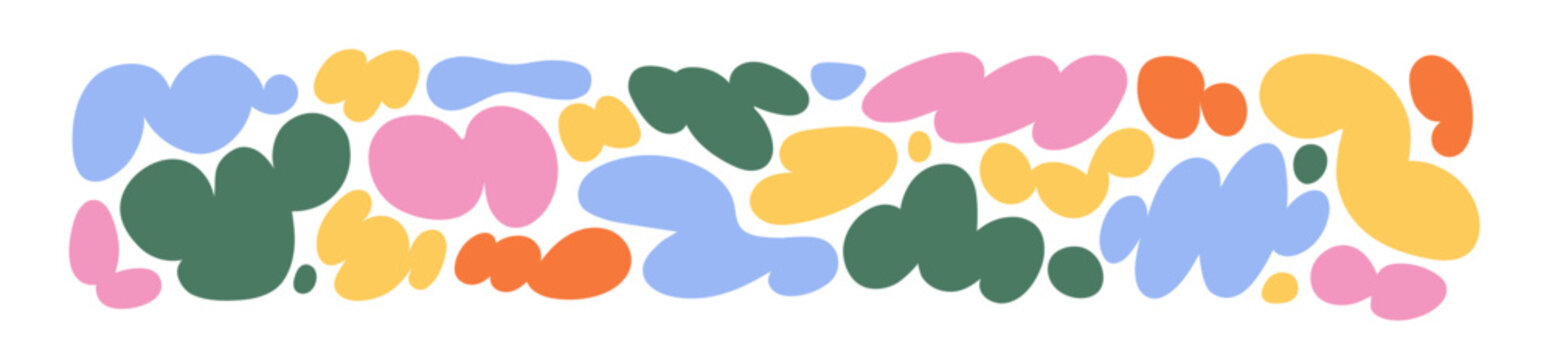 Abstract fluid shapes set in modern doodle style. Curved liquid forms, organic geometric figures, amoeba blobs, bubbles. Funky elements. Colored flat vector illustrations isolated on white background