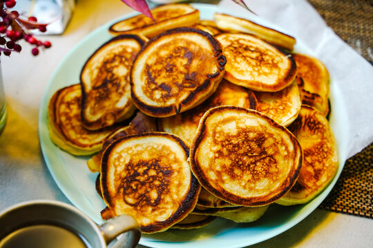  Fluffy Pancakes Oladyi on a Plate