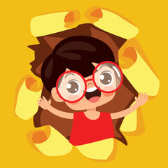 Cartoon Kid Punching The Paper