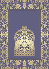 peacocks, feathers ,wedding card design, royal India	