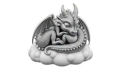 Silver dragon figurine on cloud base.