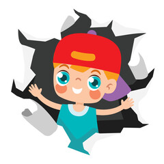 Cartoon Kid Punching The Paper