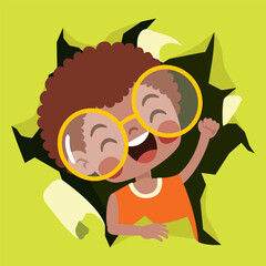 Cartoon Kid Punching The Paper