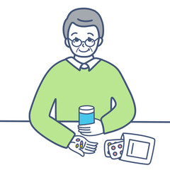 服薬するシニア男性のイラスト素材