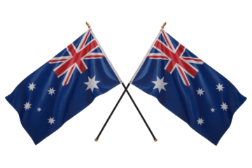 Celebrate Australia Day with crossed Australian flags waving proudly, symbol of patriotism and national pride, vibrant colors