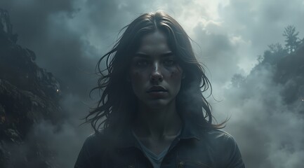 A girl with shimmering particles, a magical background. Perfect for advertising household appliances that emphasize cleanliness and innovative technology. Creates an atmosphere of magic and modernity.