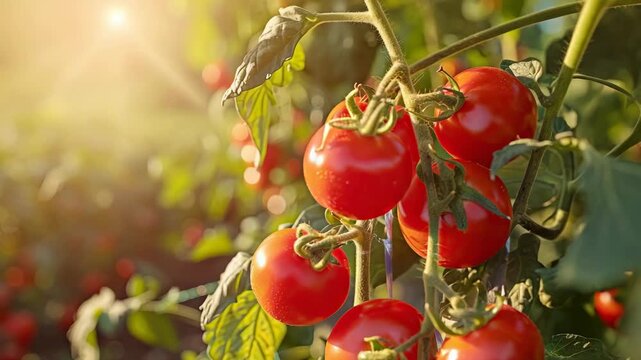 tomatoes grow on the plot. Selective focus