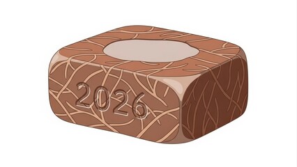 Wooden Cube with 2026 Engraved and Natural Texture.