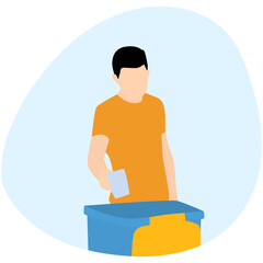 People Throwing Garbage in Bin Illustration